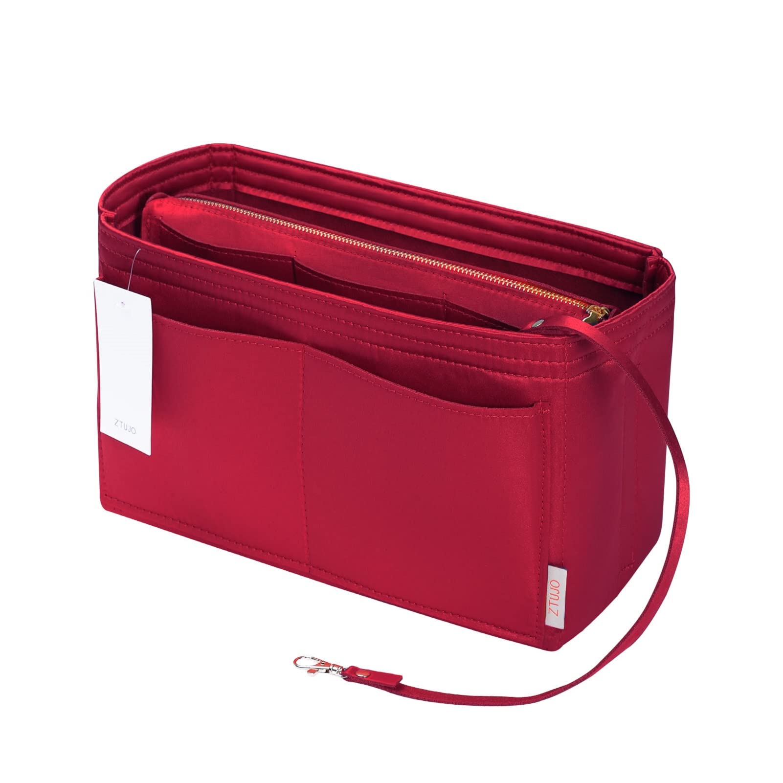 ZTUJOZTUJO Purse Organizer with Zipper (X-Large, Silky Red)