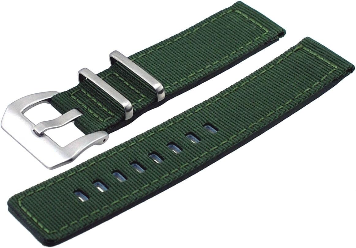 Italian Design 2 Piece Quality Textile Canvas 20mm Army Green Pre-V Buckle Replacement Watch Band