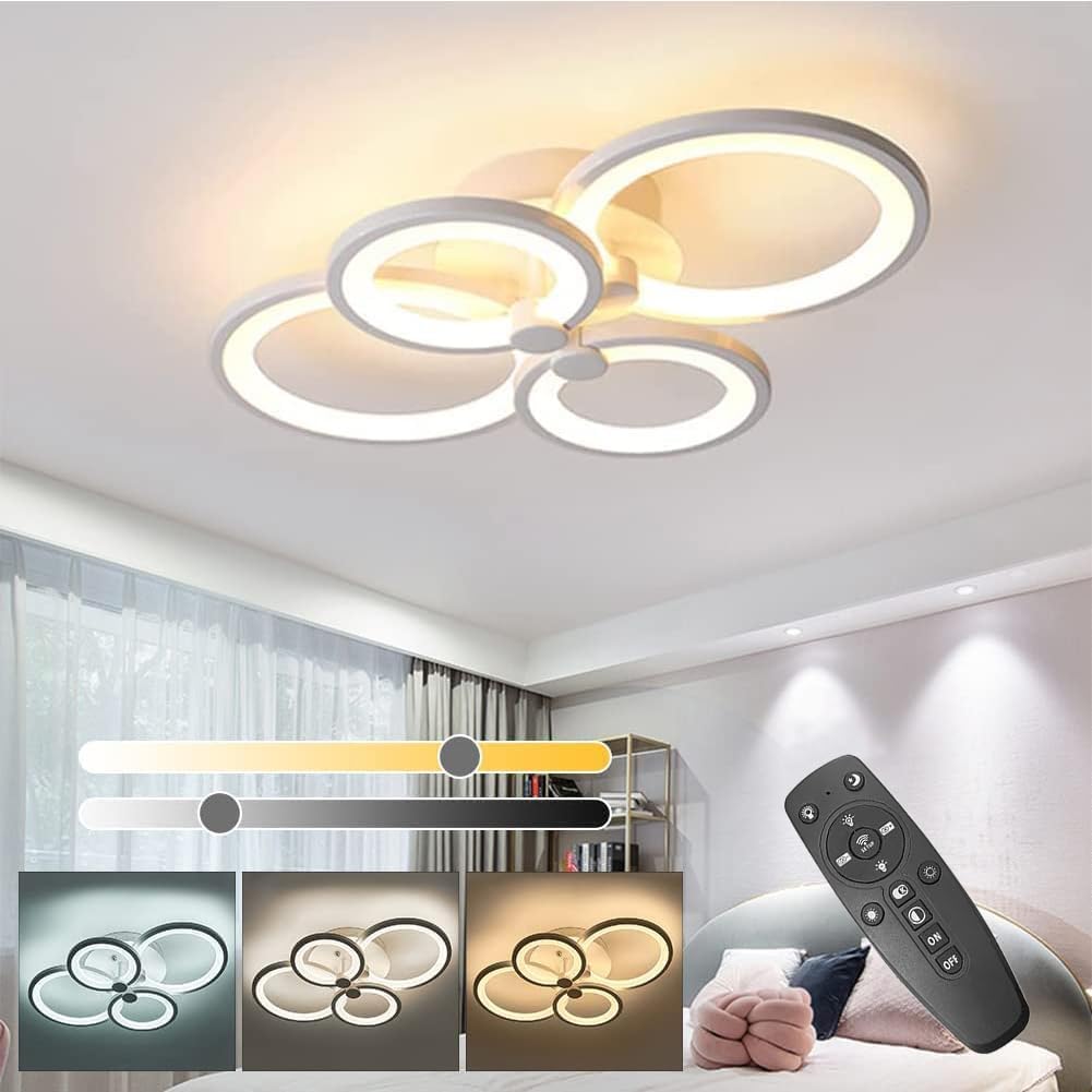 ELEPHANTBOAT® 36W Dimmable Ceiling Light, 3-Color Round LED Ceiling Light with Remote Control, Flush Mount Lighting Fixture with 4 White Rings for Living Room Bedroom (2800-6000k)