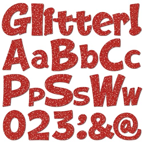 Image of Colarr 144 Pcs Glitter Bulletin Board Letters for Classroom Number Alphabet Punctuation Symbol Cutout 4'' Die-Cut Poster Letter with Adhesive Dot School Party Holiday Decor Display(Red)