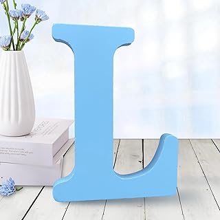 AOCEAN 6 Inch Blue Wood Letters Unfinished Wood Letters for Wall Decor Decorative Standing Letters Slices Sign Board Decoration for Craft Home Party Projects (L)