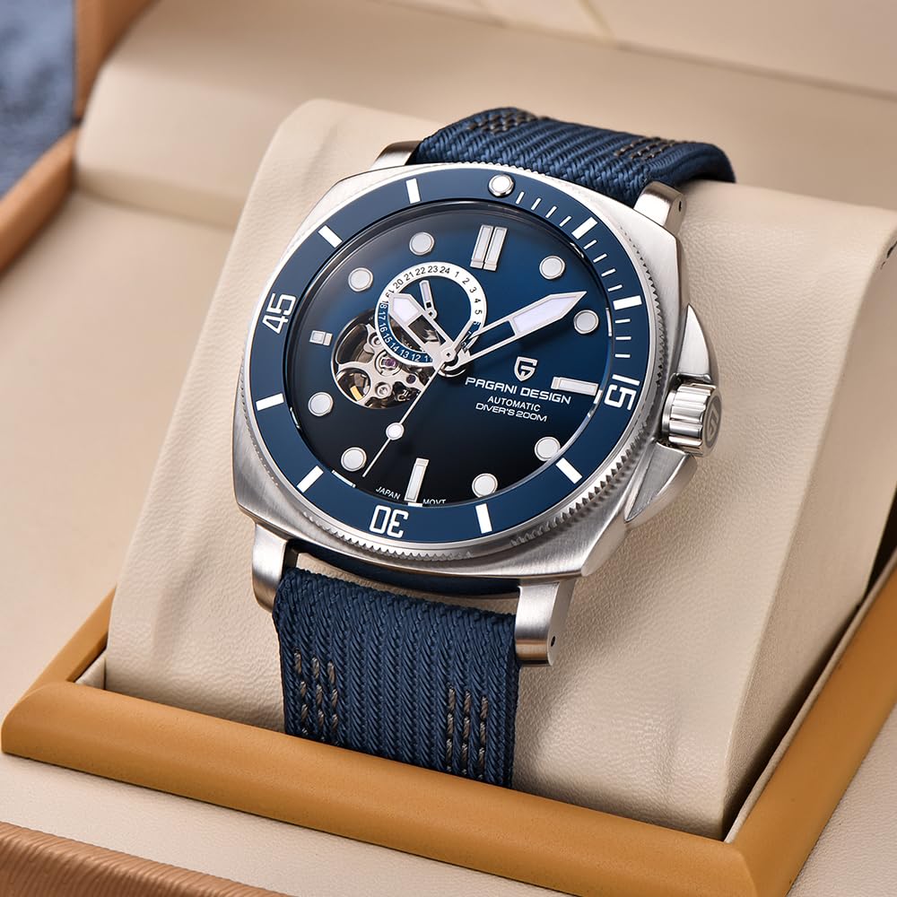 Pagani Design Uomo Orologio Automatico Tourbillon Scheletro Moda Orologi da Polso Analogici NH39 Movimento 200M Impermeabile Cinturino Nylon Luminoso
