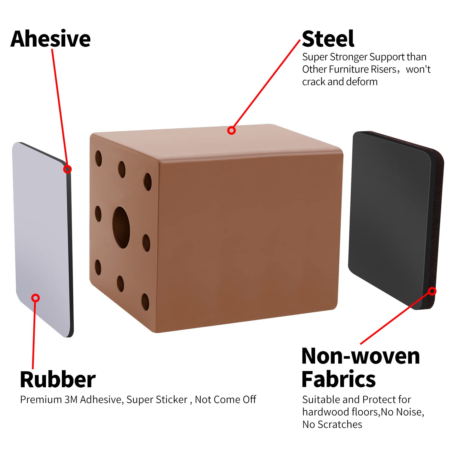 RCHYFEED Rehausseur Pieds De Lit Lot De 4 Acier Carbone, Risers De