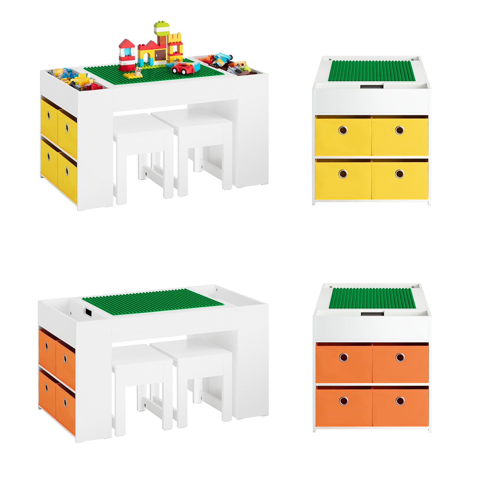 SoBuy Table Enfant avec 2 Chaises, Ensemble Table et Chaises Enfant avec Bacs de Rangement pour Chambre, Bureau de Bloc de Construction Double Face, Blanc 87x50x50 cm KMB75-W