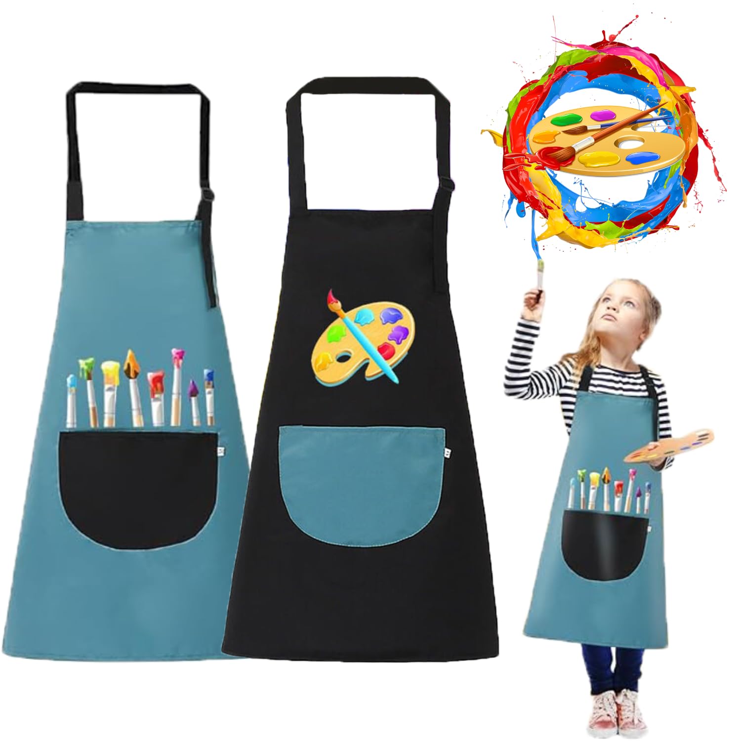 Issimober 2 PCS Bata Pintura Niños, Delantal Pintura Niños, Delantal Cocina Niño Para La Escuela, Arte, Pintura, Cocina