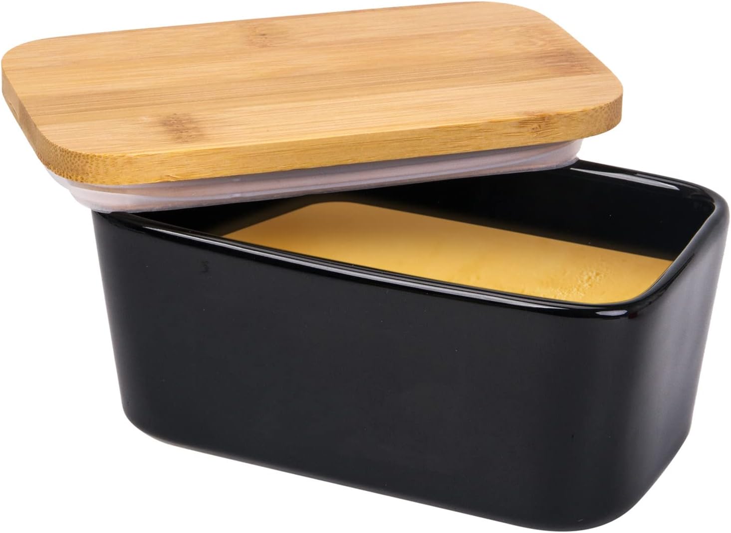 Arswin Butter Dish with Lid,Extra Large 650ml,Porcelain Keeper with Bamboo Lid