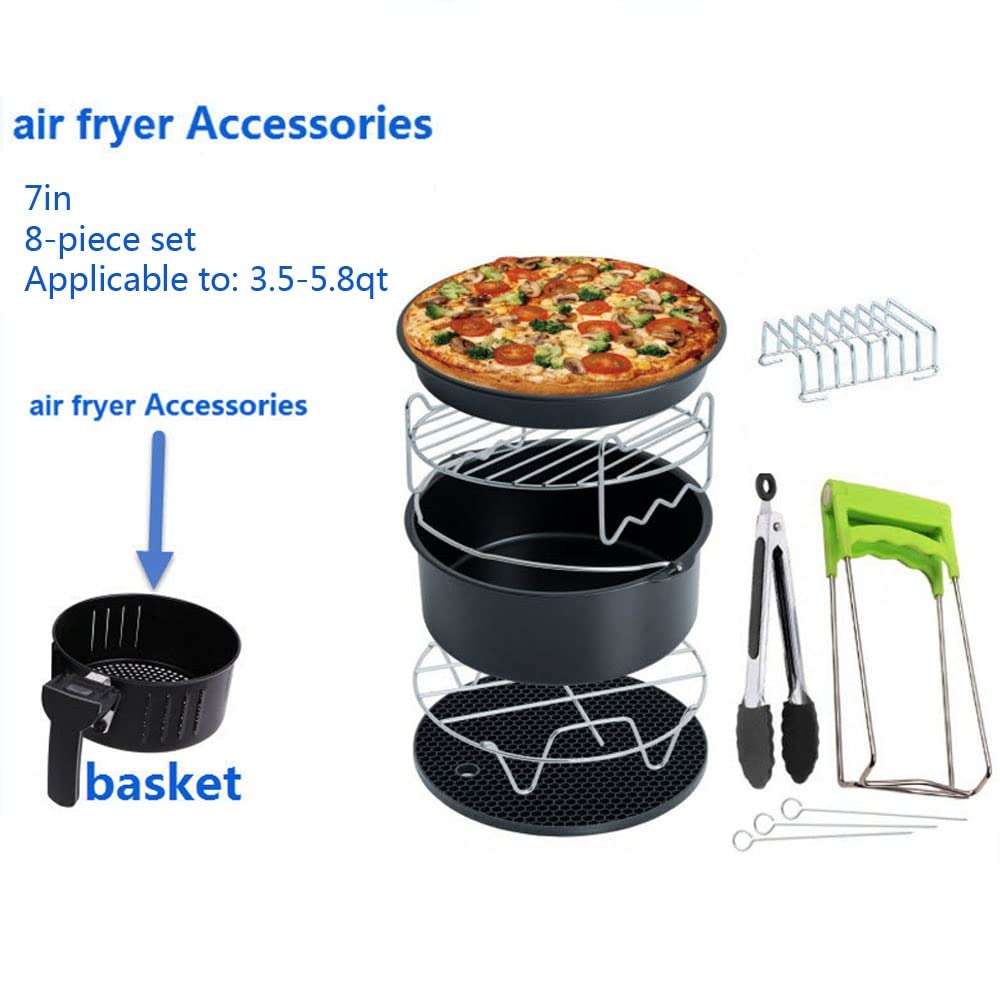 7 Pollici Accessori Per Friggitrice Ad Aria 8 Set Kit Adatto A Tutte Le Friggitrici Ad Aria 3,5-5,8 Qt Con Fusto Per Torta, Teglia Per Pizza, Tappetino in Silicone, Supporto, Griglia A Doppio Strato