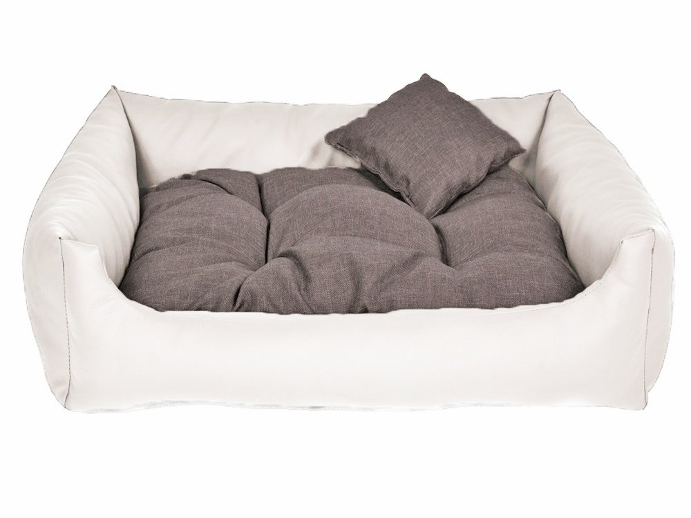 Hundebett Kunst Leder Hundekissen Hundesofa Katzenbett Hundekorb M L XL XXL XXXL (M (ca. 70x55 cm), Weiss)