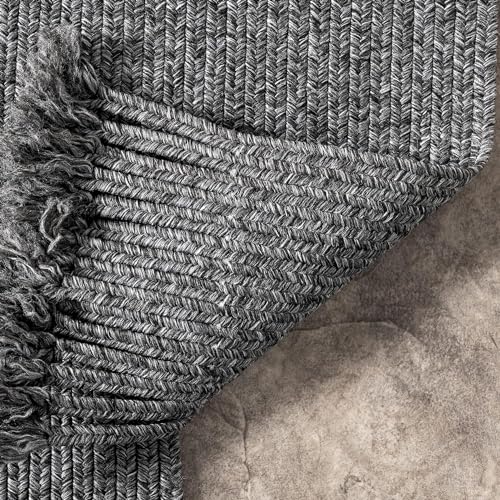 Image of Handwoven Natural Rectangular Cotton Fibres, Braided Reversible Jute and Cotton Round Rug /Carpet for Bedroom Living /Dining Room (1.5 x 6 feet, Charcol)