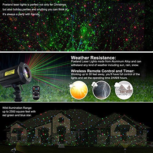 Image of Poeland Christmas Laser Projector Lights Waterproof Outdoor Garden Decorative Lighting with Security Lock 3 Color Red Green Blue