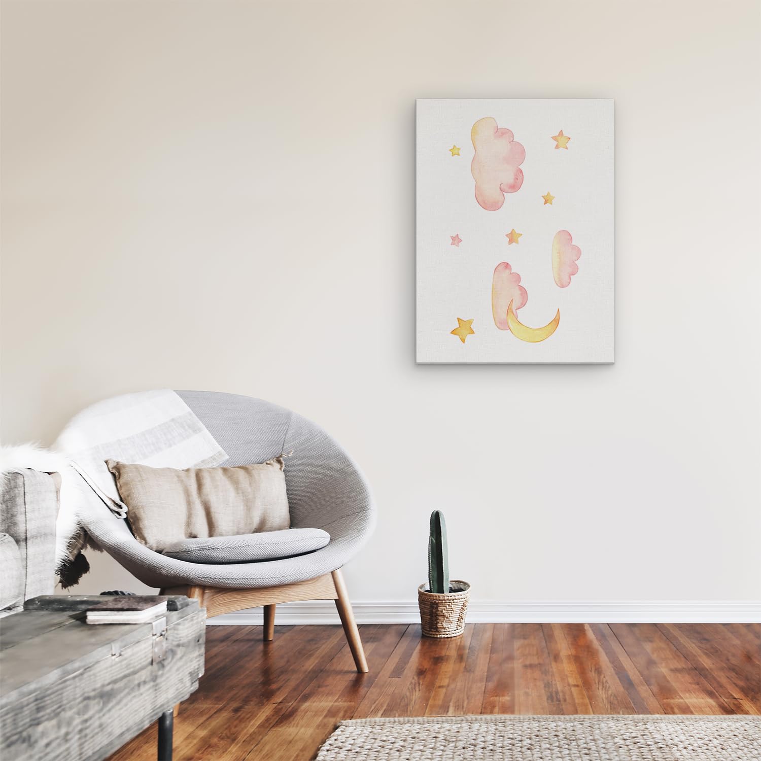 Artaza Tableau Décoration Murale Nuages Et Lune - 60x80 cm - Deco Murale Chambre Enfant - Peinture Etoiles - Impression Sur Toile Ciel Etoile