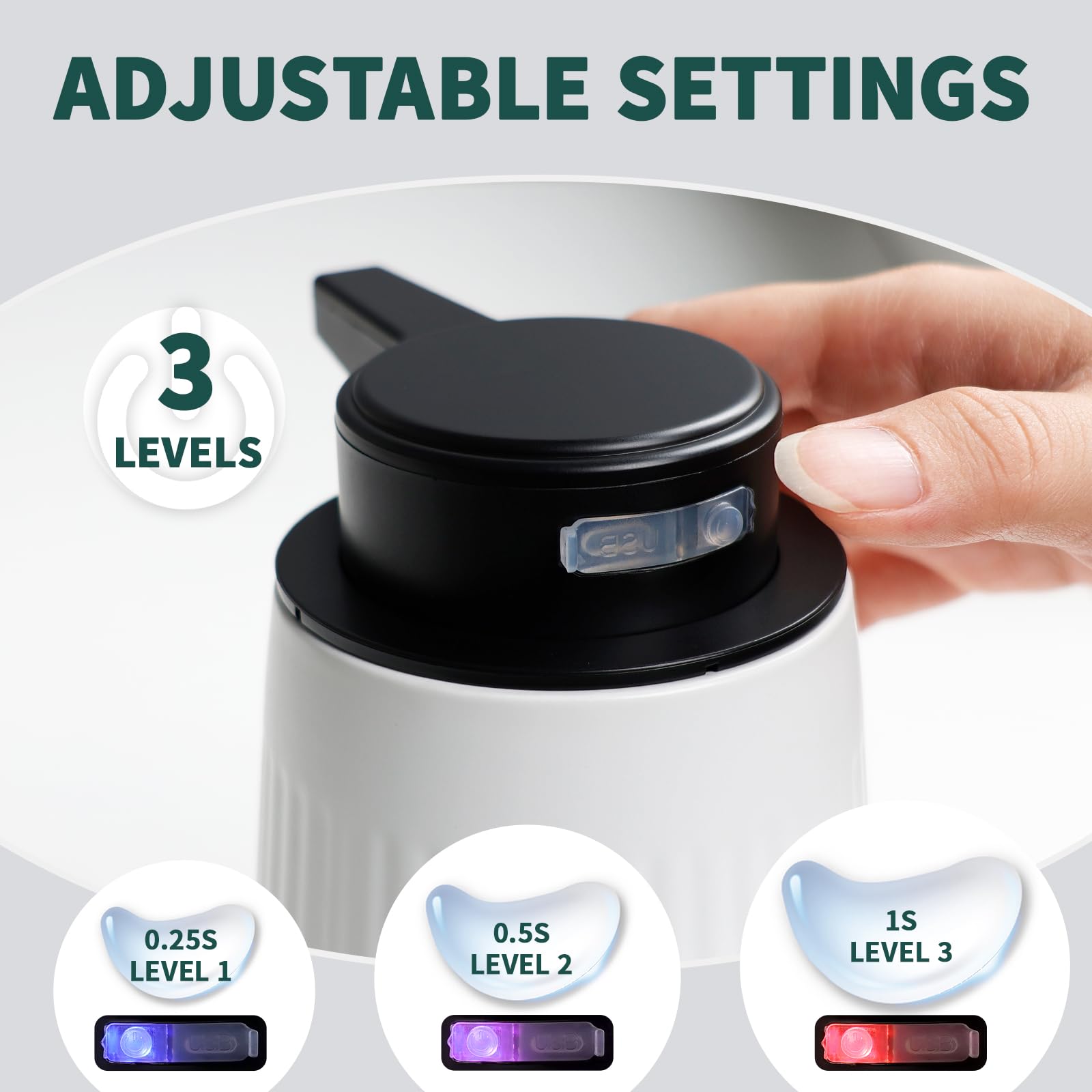 BosilunLife Dispenser automatico di sapone in ceramica con ugello a pompa esteso, 3 livelli regolabili, dispenser di sapone liquido per lozioni touchless, per bagno e cucina, design a righe, bianco