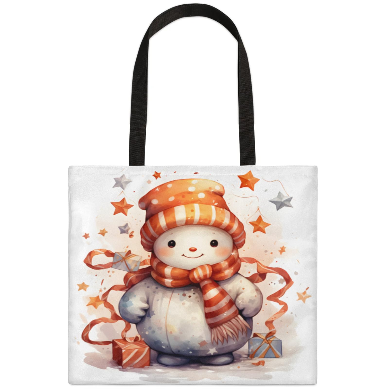 Mularoka Cute Cartoon Watercolour Snowman Square Canvas Tote Bag Top Handle Purses Stylish Women Canvas Shoulder Tote Bags Reusable Handbags for Work Travel Picnic Beach Shopping Gym Hiking