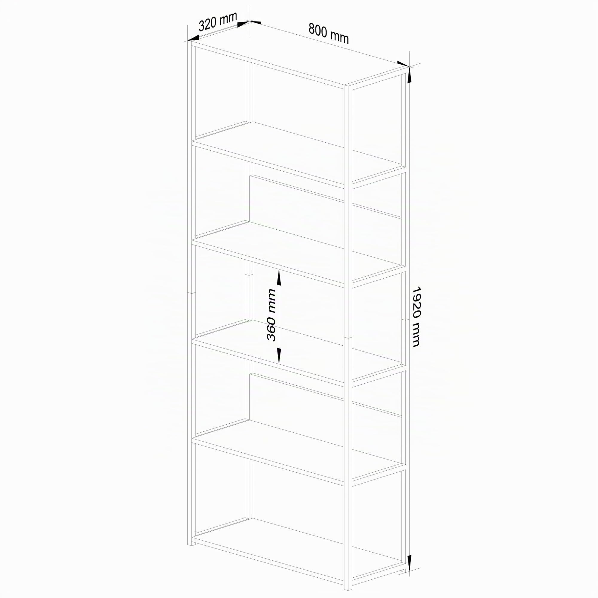AKORD Libreria Industrial Style a 6 Ripiani 80 cm | Libreria Ferro e Legno | Aperto | Struttura a Scaletta | Scaffali autoportanti per Ufficio, Cucina, Bagni, Soggiorni | Biblioteca Nero