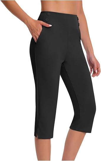 Capri Pants for Women High Waisted Tummy Control Straight Leg Yoga Capris with Pockets Workout Golf Work Dress Pant