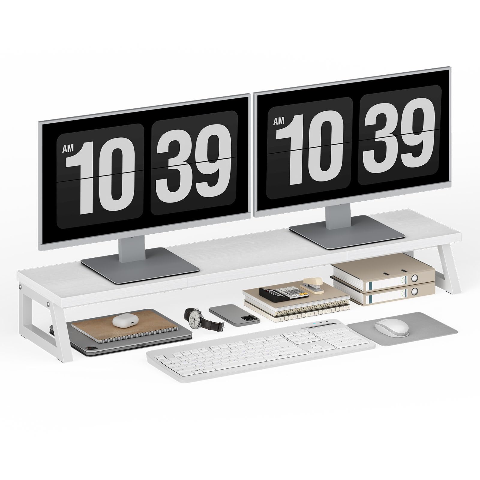 HOOBRO Soporte Elevador para 2 Monitores, Estante de Escritorio para 2 Monitores, Ajustador de Altura para Monitores, Apto para Escritorios, Blanco EWW121CJ01