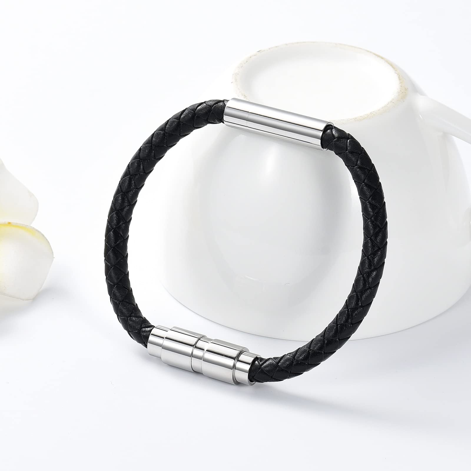 VCCWYQK Bracciale con urna per cenere, per cane, gatto, cuore, zampa, stampa di cremazione, gioielli keepsake, corda intrecciata, regolabile, regalo per donne e uomini, 26cm, Acciaio inossidabile