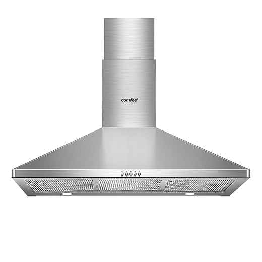 Comfee CVP36W6AST 36 Inch Ducted Pyramid Range 450 CFM Stainless Steel Wall Mount Vent Hood with 3 Speed Exhaust Fan, 5-Layer Aluminum Permanent Filters, Two LED Lights, Convertible to Ductless