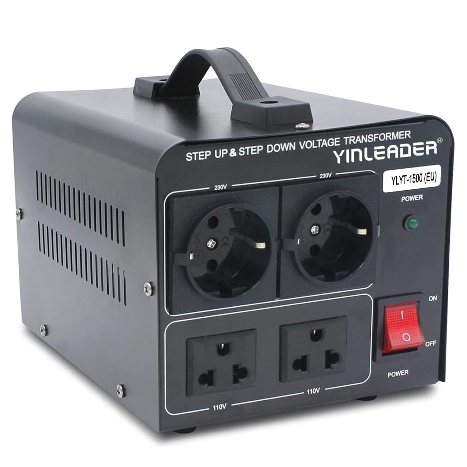 Yinleader Trasformatore di tensione da 1500 VA, Adattatore Convertitore di tensione da 230 V a 110 V/110 V a 230 V, Trasformatore LED