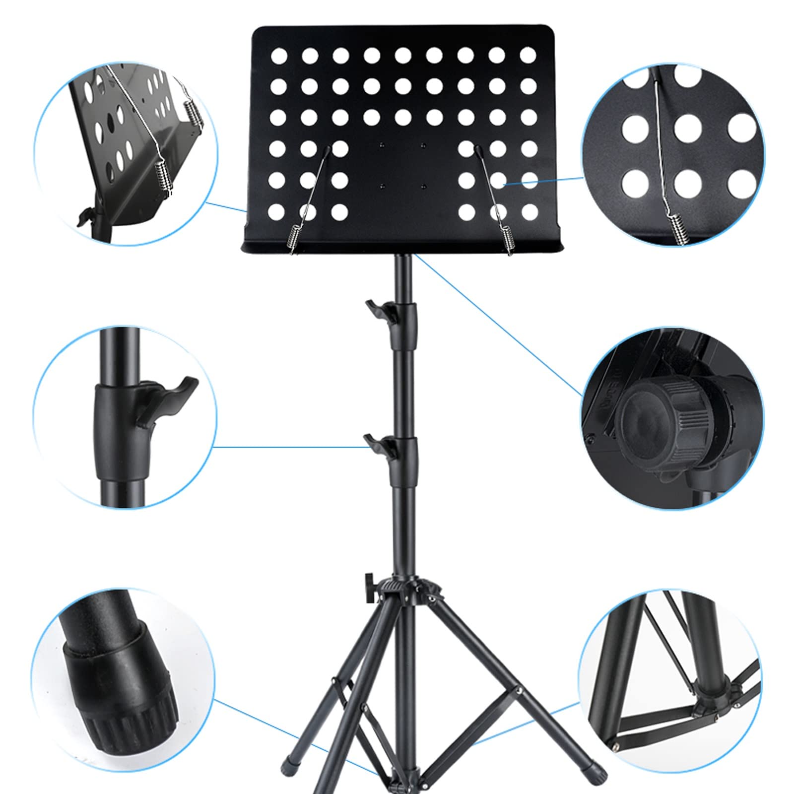 HJXGQJM Atril for Partitura Plegable Portátil Musica Metalico Soporte De Ajustables, La Orquesta De Soporte De Música Profesional Es Portátil Y Liviana,Negro