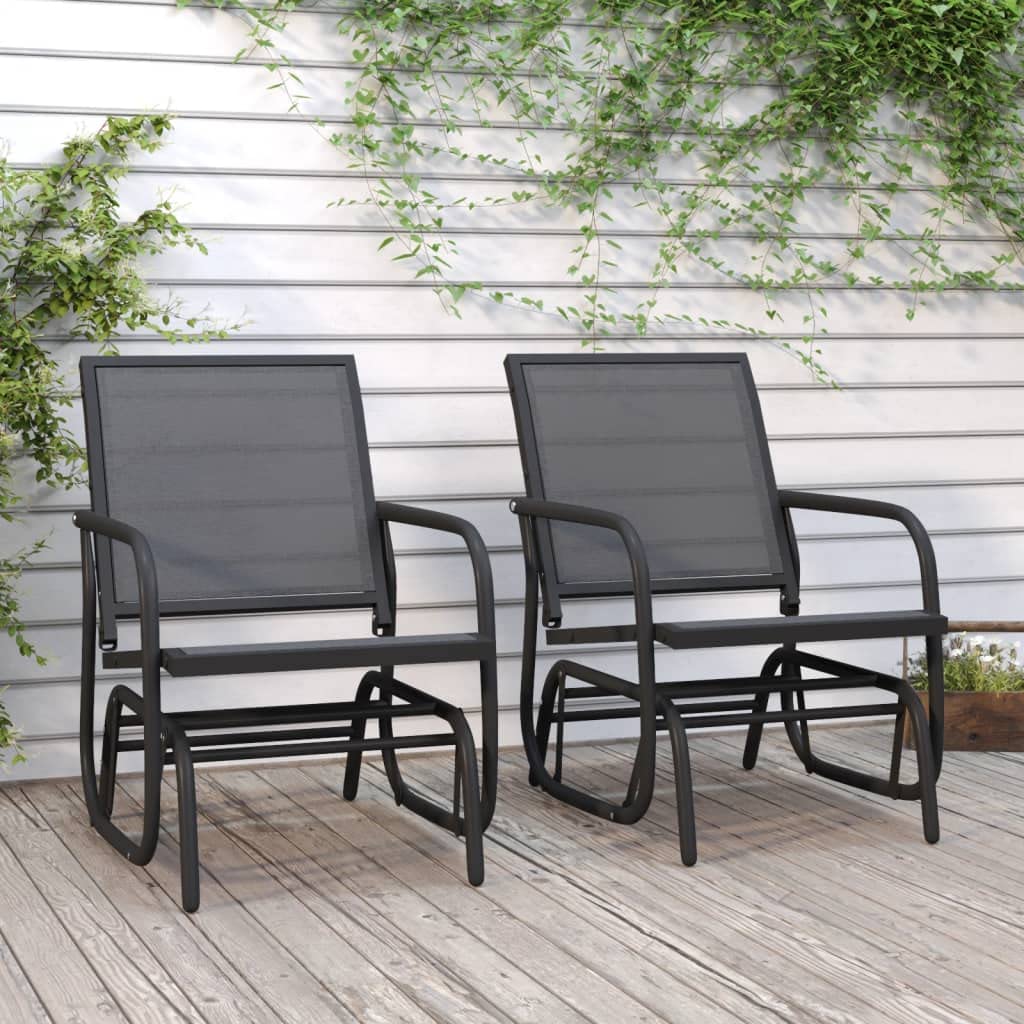 2 sedie a dondolo da giardino, 61 x 76 x 87 cm, in acciaio textilene, resistenti alle intemperie, regolabili, per terrazza, balcone, giardino, con comodo schienale e braccioli, per