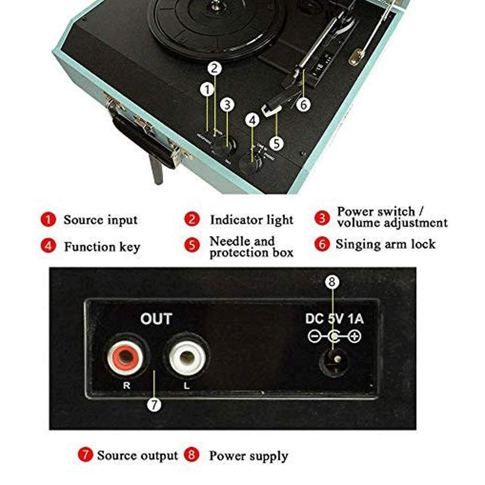 Giradischi Portatile, Giradischi Stile Vintage, Giradischi Bluetooth con Stereo Integrato, Blu