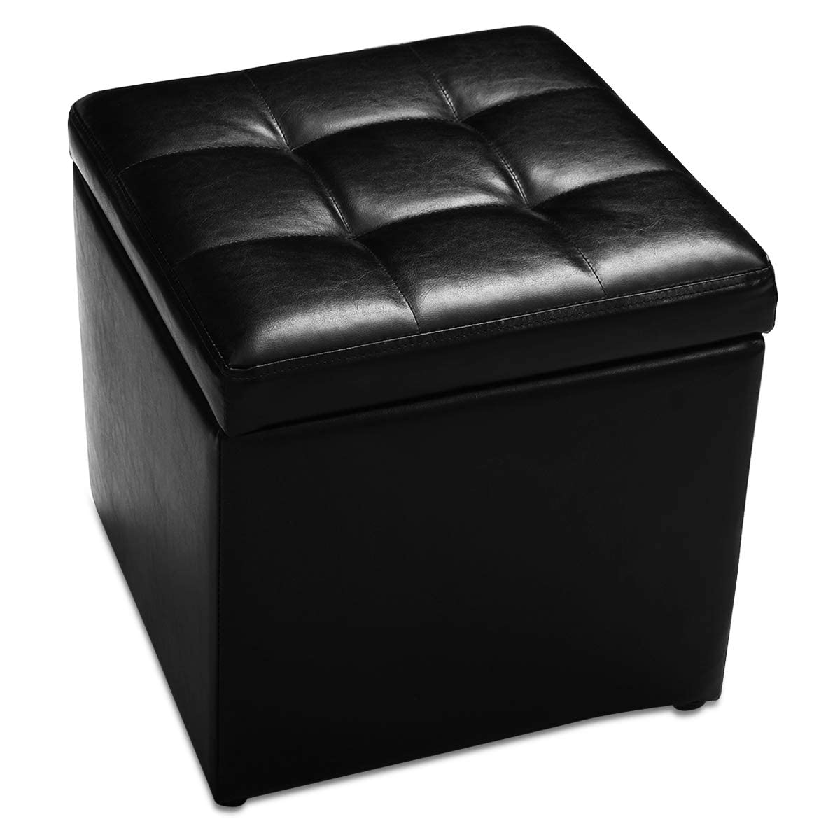 CASART Faux Leather Storage Ottoman, 40x40x40CM Cube Pouffe Toy Box Foot Stool, Home Office Living Room Organiser Chest, 150KG Weight Capacity (Black, 40 x 40 x 40cm)