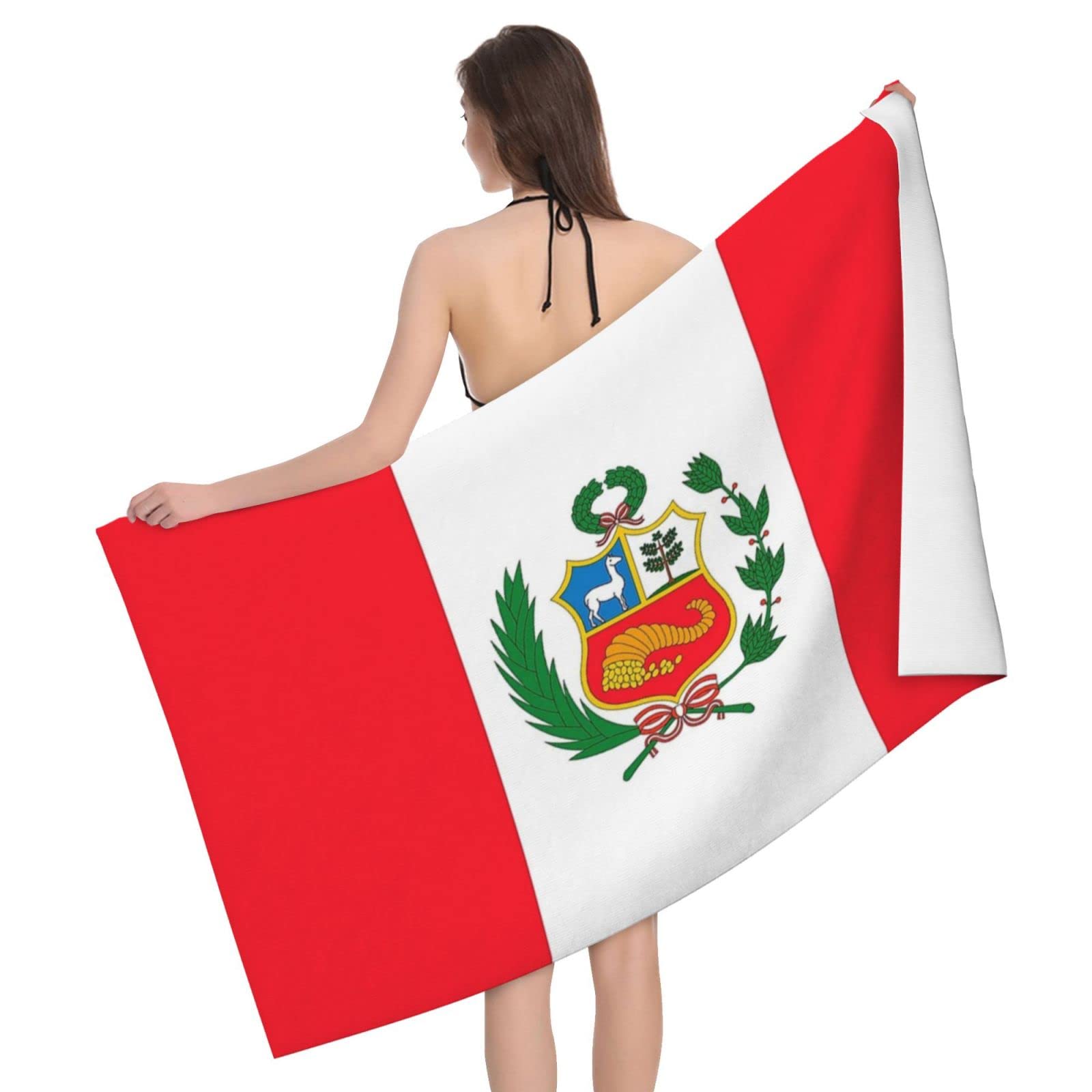 Lsjuee Flag of Peru Microfiber Beach Towel Absorb Water Quick Dry Bath Towel, for Beach, Swimming Pool, Camping