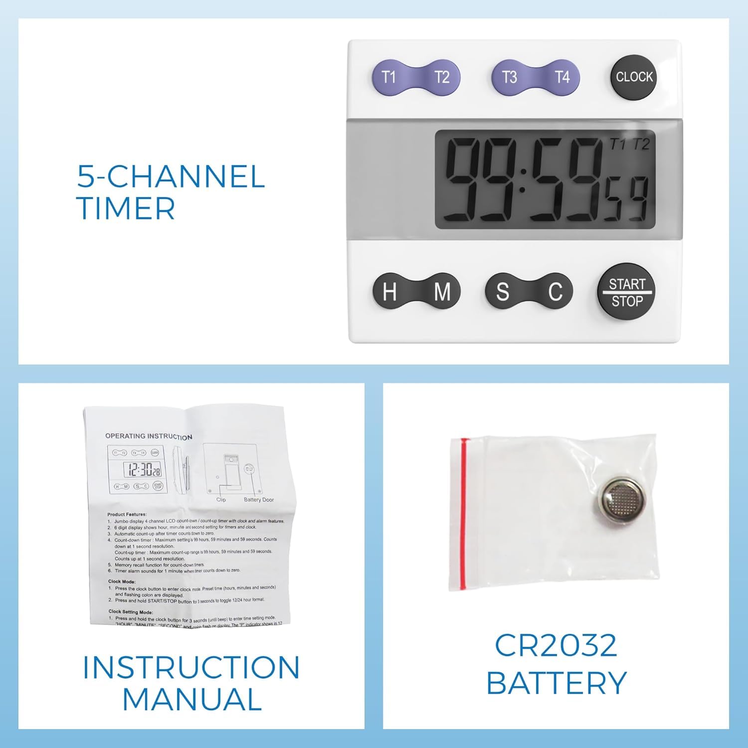 Sper Scientific Tragbarer digitaler Küchentimer 810015 zum Kochen und Backen mit lautem Alarm, 4-K-Timer, großes Display, digitaler Labor- und Koch-Timer, Klassenzimmer-Timer für Lehrer und