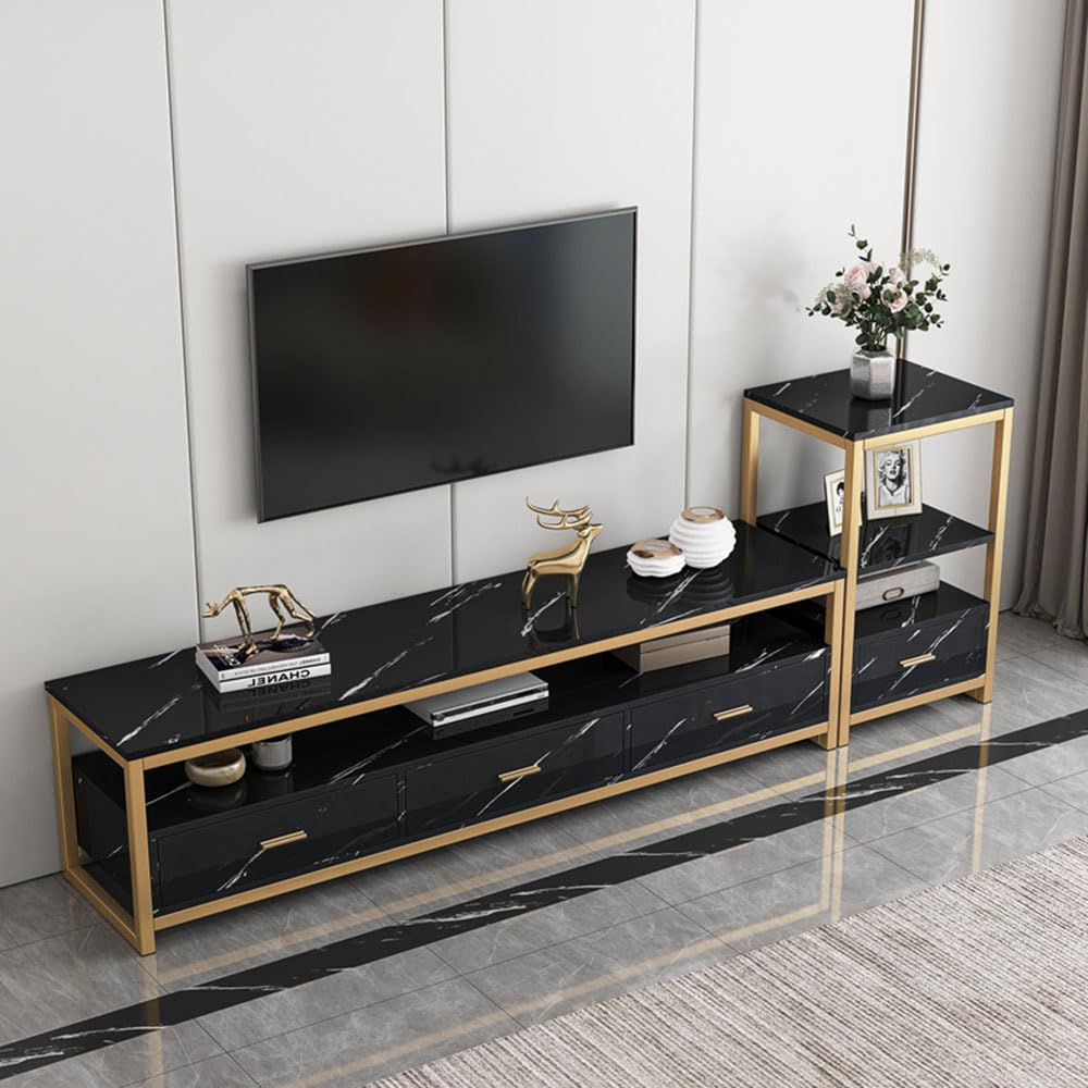 TV Cabinet, Modern Television Table with End Table, TV Stand with Open Storage Shelving,140CM TV Bench for Living Room Multifunctional TV Desk for Home Entertainment Center Gaming Media (Black)