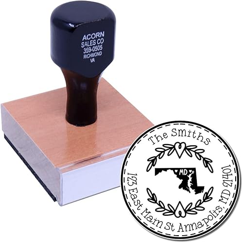 Miniatura 524 de Round State Love - Sello de dirección de devolución para Texas, uso con almohadilla de sello, mango de madera, sello de dirección de Texas