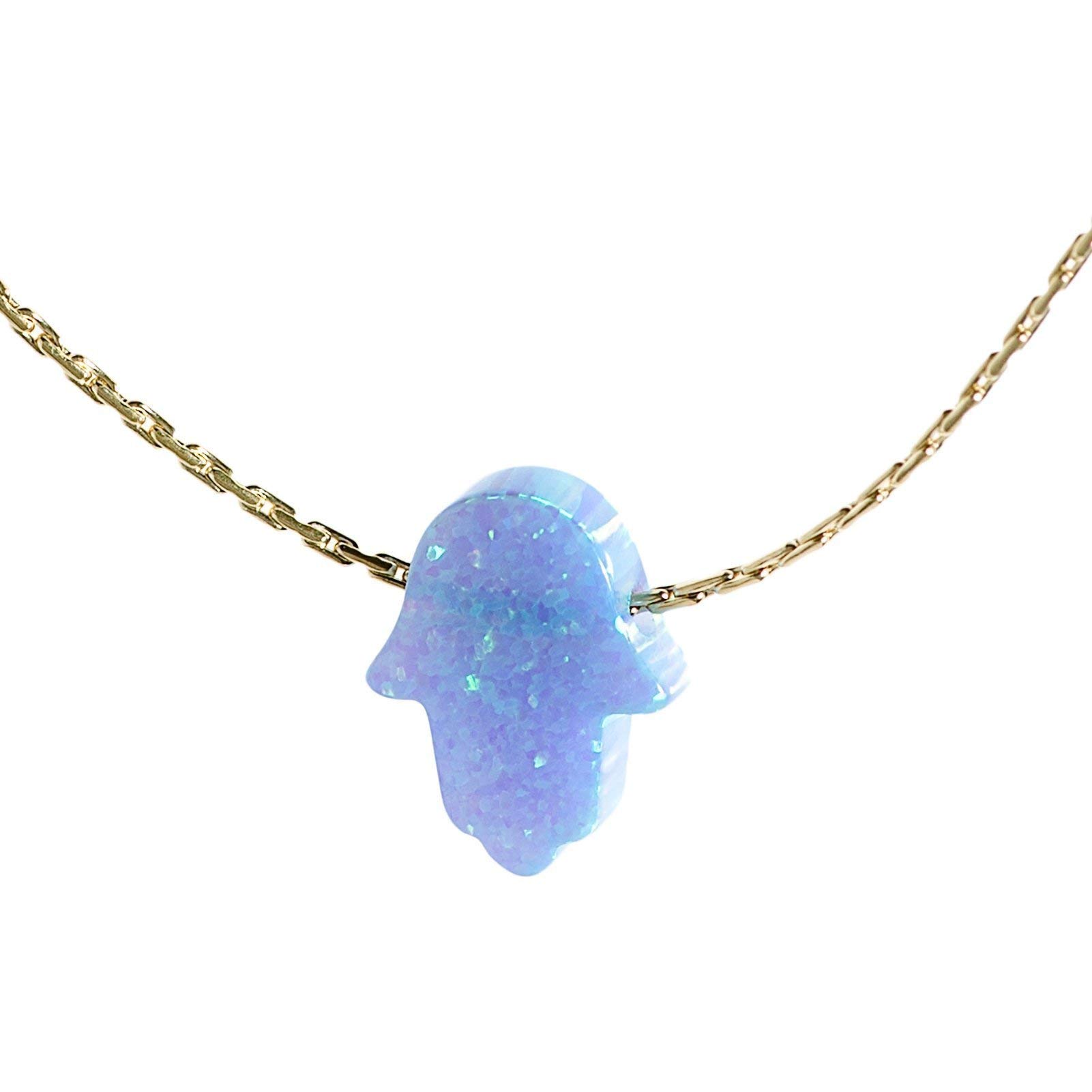 AVNISOpal pendant Necklace Bright Blue Opal Hamsa Jewelry