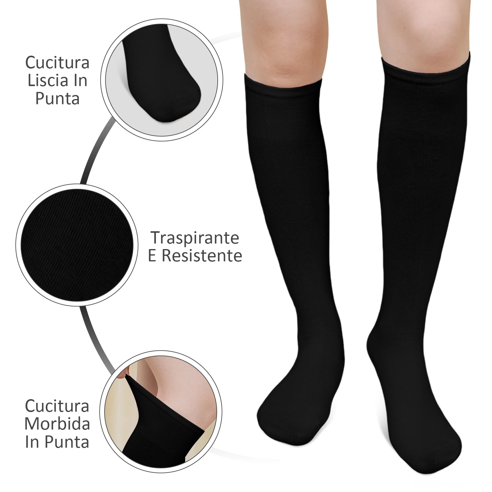 ZAKASA Calze Lunghe Donna Uomo: Calzini alti Ginocchio Unisex in Cotone Calzettoni Senza Cuciture 4 Paia