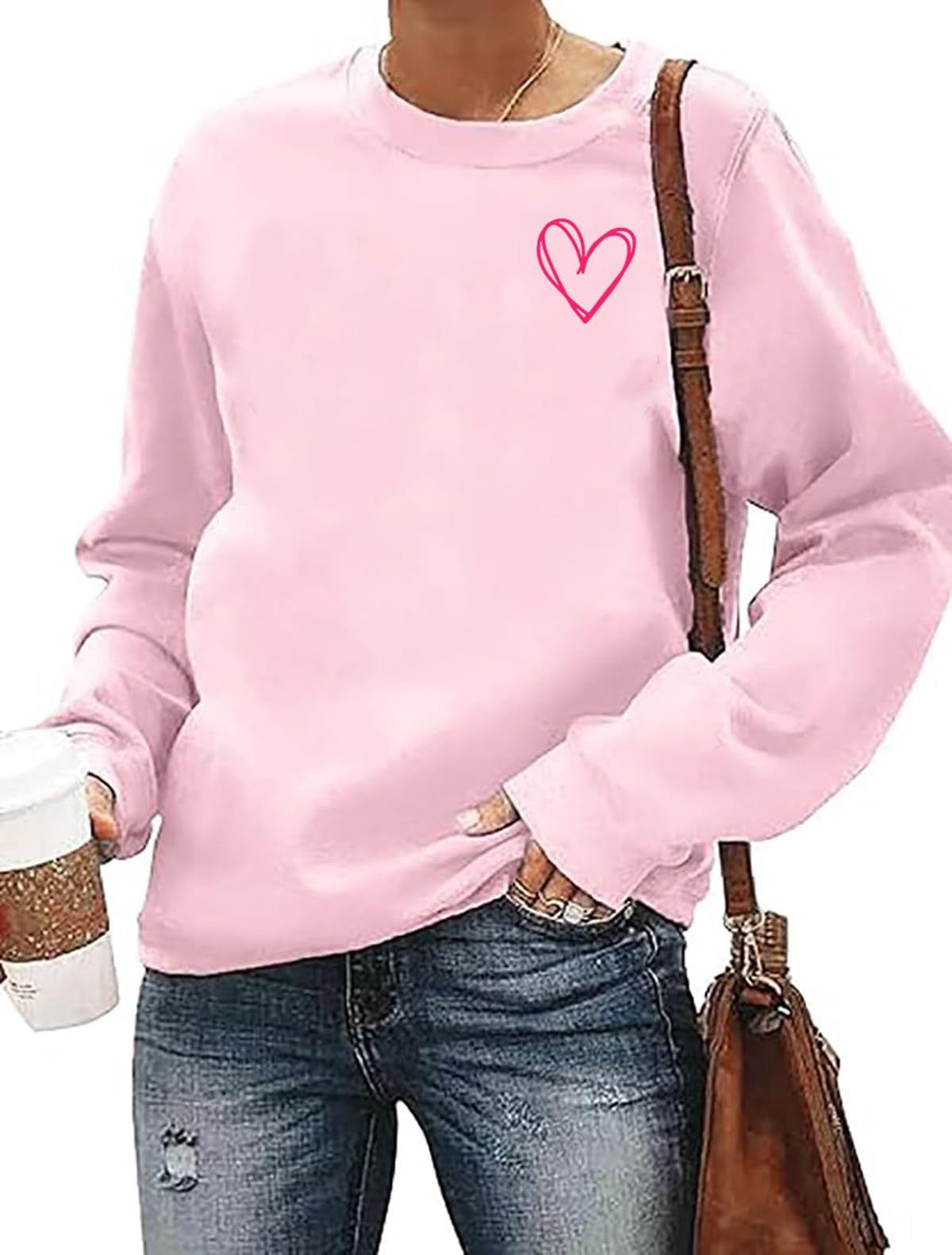 HAJIEXY Valentines Sweatshirt Womens Cute Love Heart Graphic Print Pullover Casual O Neck Long Sleeve Holiday Tops