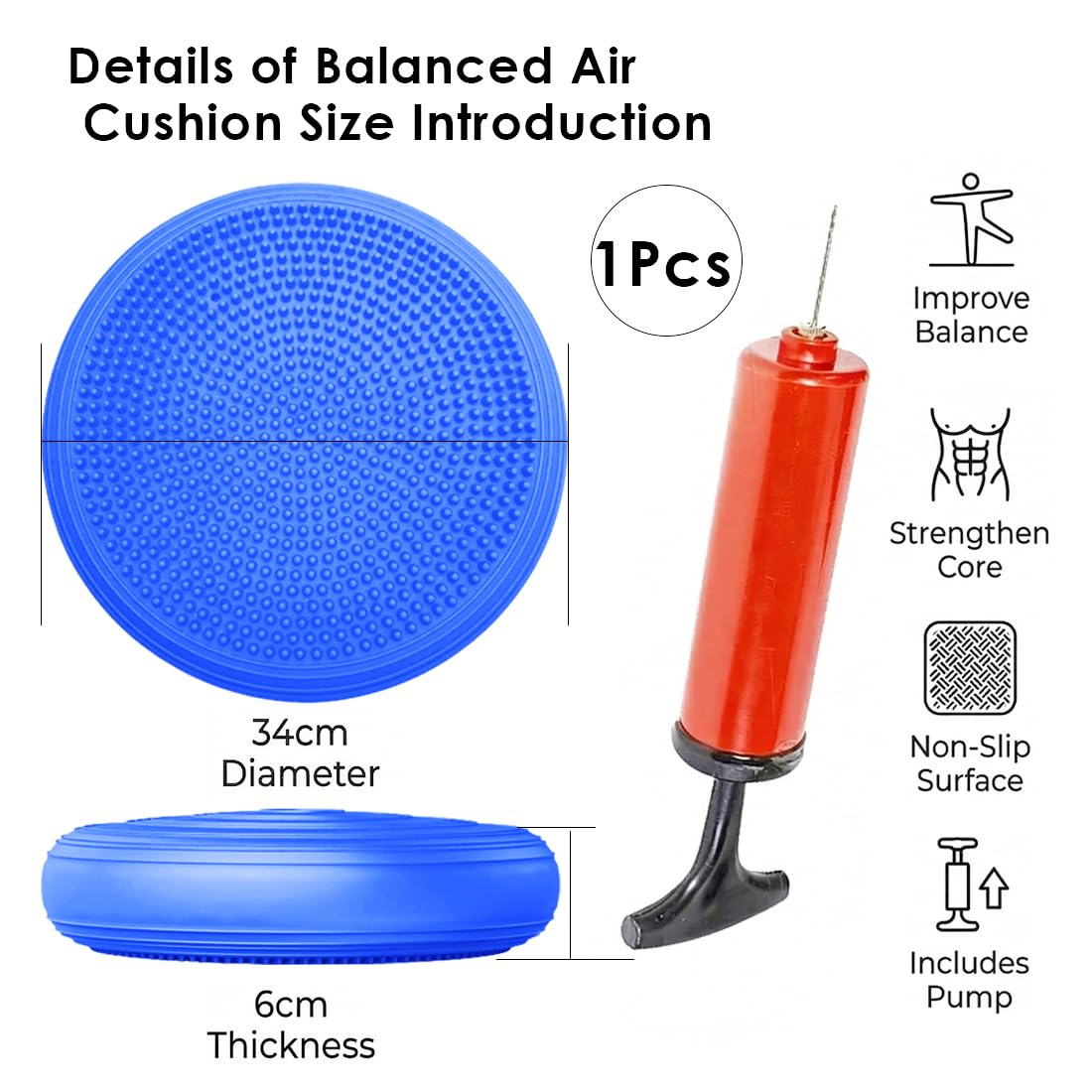 Balance Kissen Mit Pumpe, 34 cm Durchmesser, Ballsitzkissen, Balancekissen, Sitzkissen Orthopädisch, Luftkissen, für Core, Koordination, Fitness Rückentraining Pad