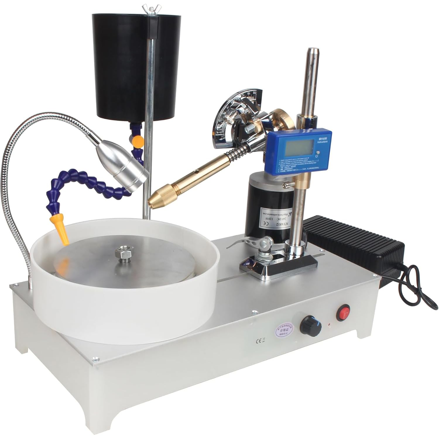 WHOOLEFUN Gemstone Grinding Faceting Machine, 2800rpm Flat Grinder Lapidary Machine, Jewelry Polisher with LED Light & Water Pipe Kit, Digital Display, for Cutting, Engraving, Drilling and Grinding