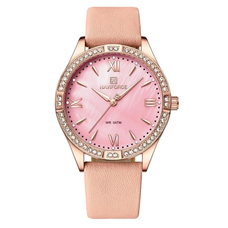 NAVIFORCE 5038 RGR New Pink Quartz Dial Watch for Womens Crystal Diamond Bezel Romantic Design Ladies Watches Girl relojes (B0CW652B9B) Amazon Price History, Amazon Price Tracker