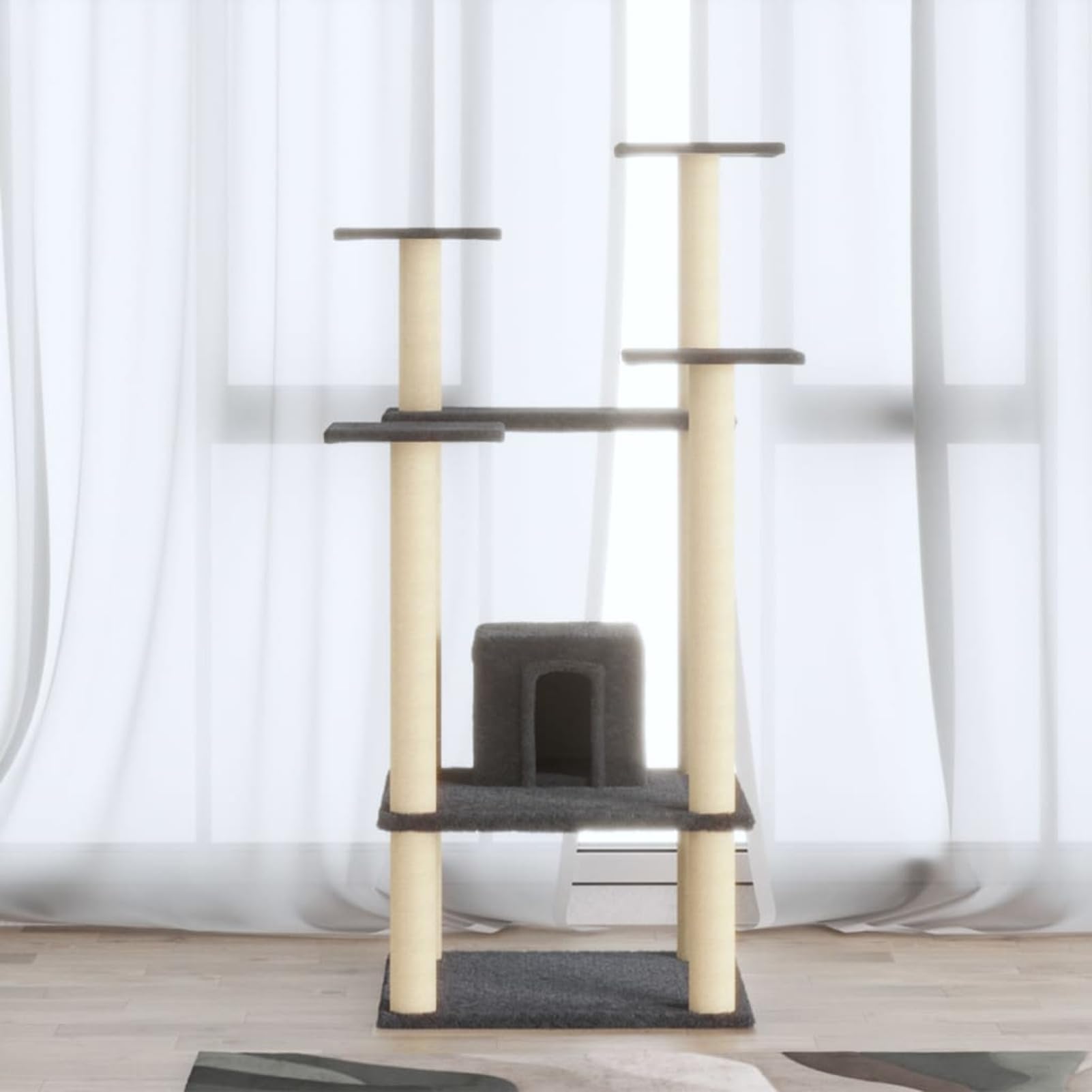 ShGaxin Rascador para Gatos con Postes de sisal, Arbol para Gatos, Gatos Accesorios, Arranhador para Gatos, Arbol Rascador Gatos, Gris Oscuro 110 cm
