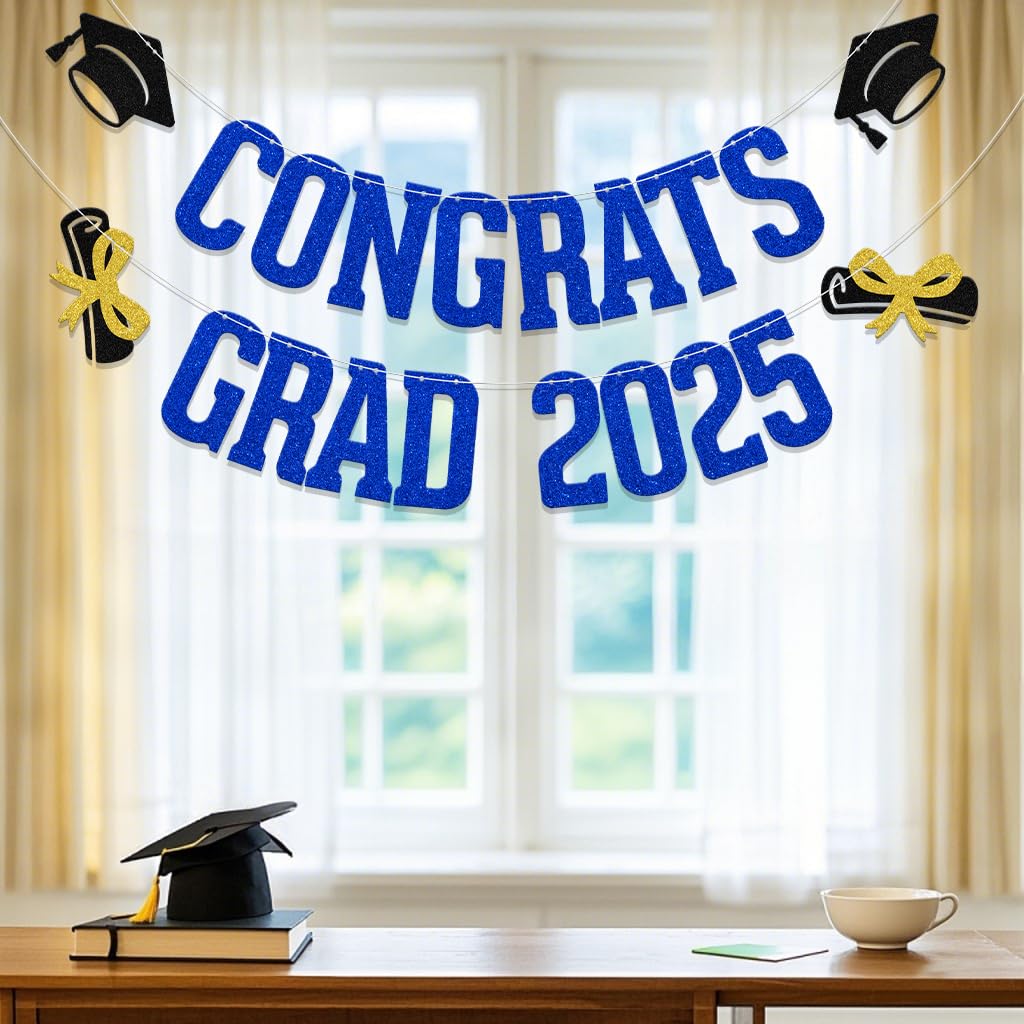 Congrats Grad 2026 Banner,Happy Graduation Party Decoration, Class Of 2026 Grad Party Supplies Blue, Black - Image 3