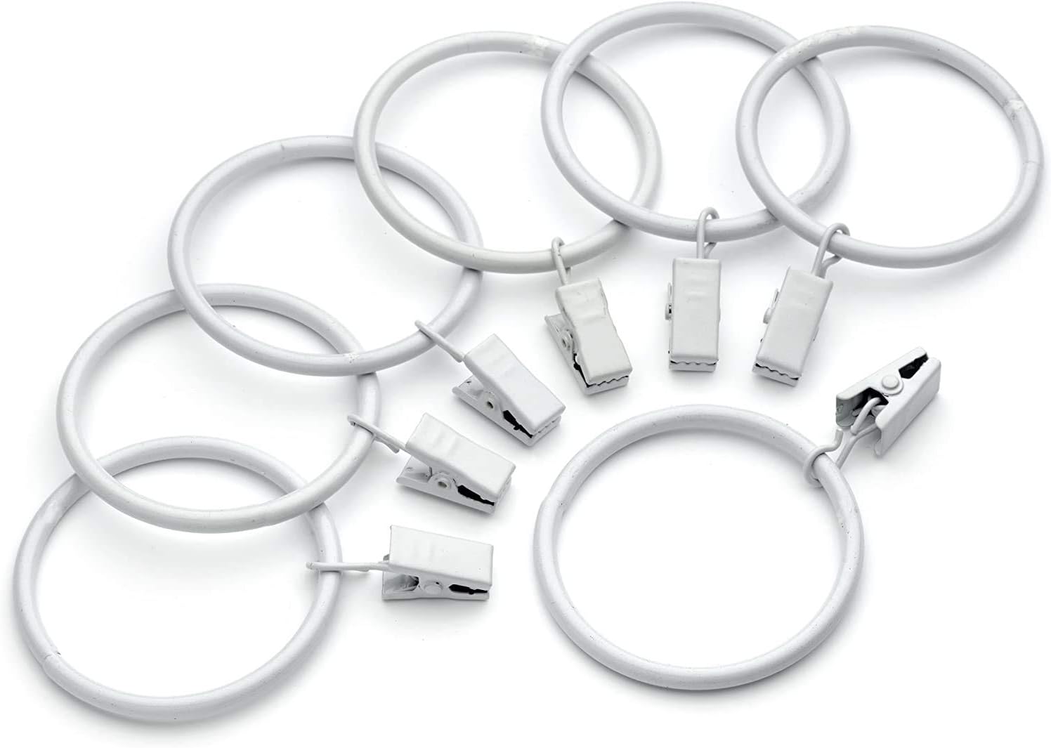 2.4-inch(63mm) Interior Diameter, Set of 30, White - Vintage Metal Curtain Rings with Clips Decorative Drapery Clip Rings