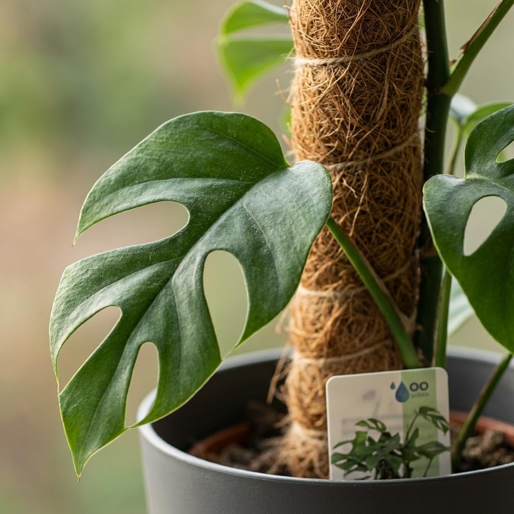 Green boutiQ - Zimmerpflanze - Mini-Fensterblatt - Monstera Minima Moosstab - Grün - Pflegeleicht - 1 Pflanze - mit Potter Grau - Topf 19cm - Höhe 90cm