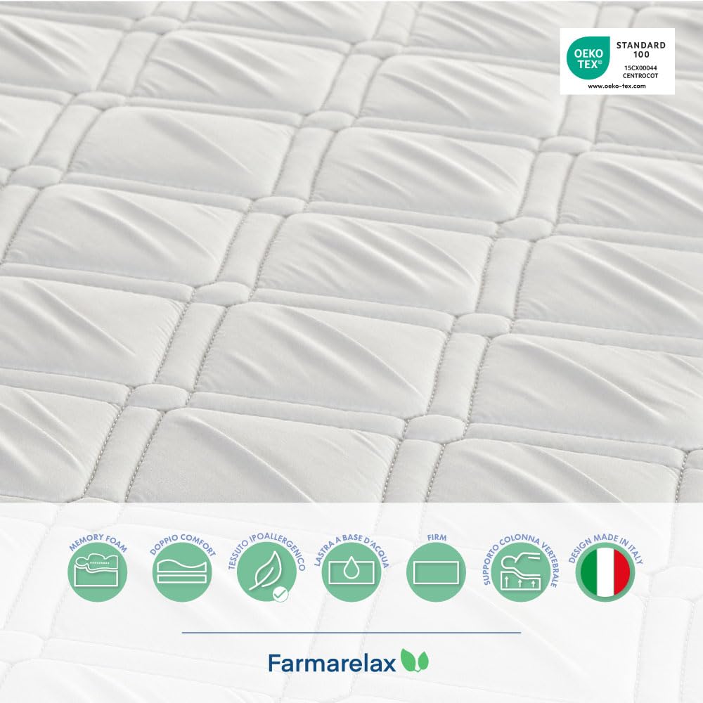 Farmarelax – Materasso Matrimoniale 160x190, Altezza 19 cm, Waterfoam, Antibatterico, Ortopedico, Indeformabile, Ipoallergenico e Traspirante, Made in Italy, Top Soft