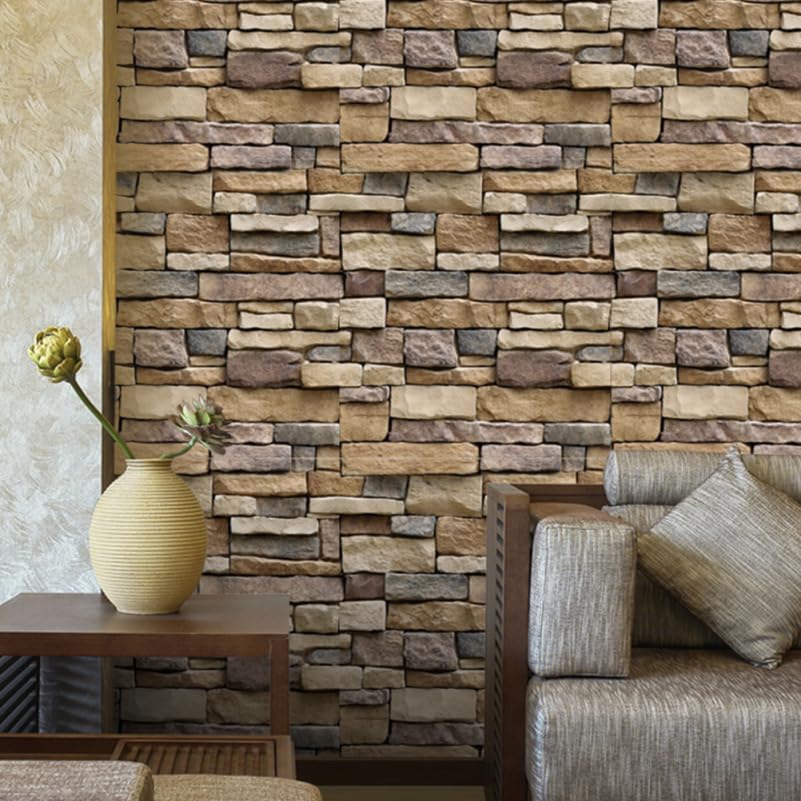 TOVINANNA 3D Rock Pattern Wallpaper, Self-Adhesive PVC Brick Mural for Modern Living Room & Bedroom Accent Wall, 45cm x 200cm 2-Pack, Easy DIY Removable Textured Wall Sticker for Home Office Decor