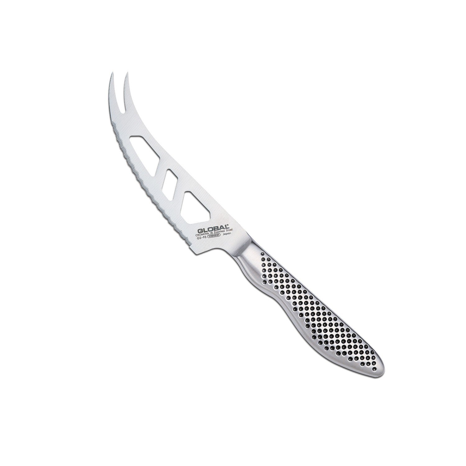 GS-95 Serrated Cheese Knife 10.5cm Scalloped Blade with Holes, Japanese Knife for Cutting Soft & Hard Cheese with Prong Tip, Ultra Sharp Stainless Steel Cheese Slicer, Made in Japan