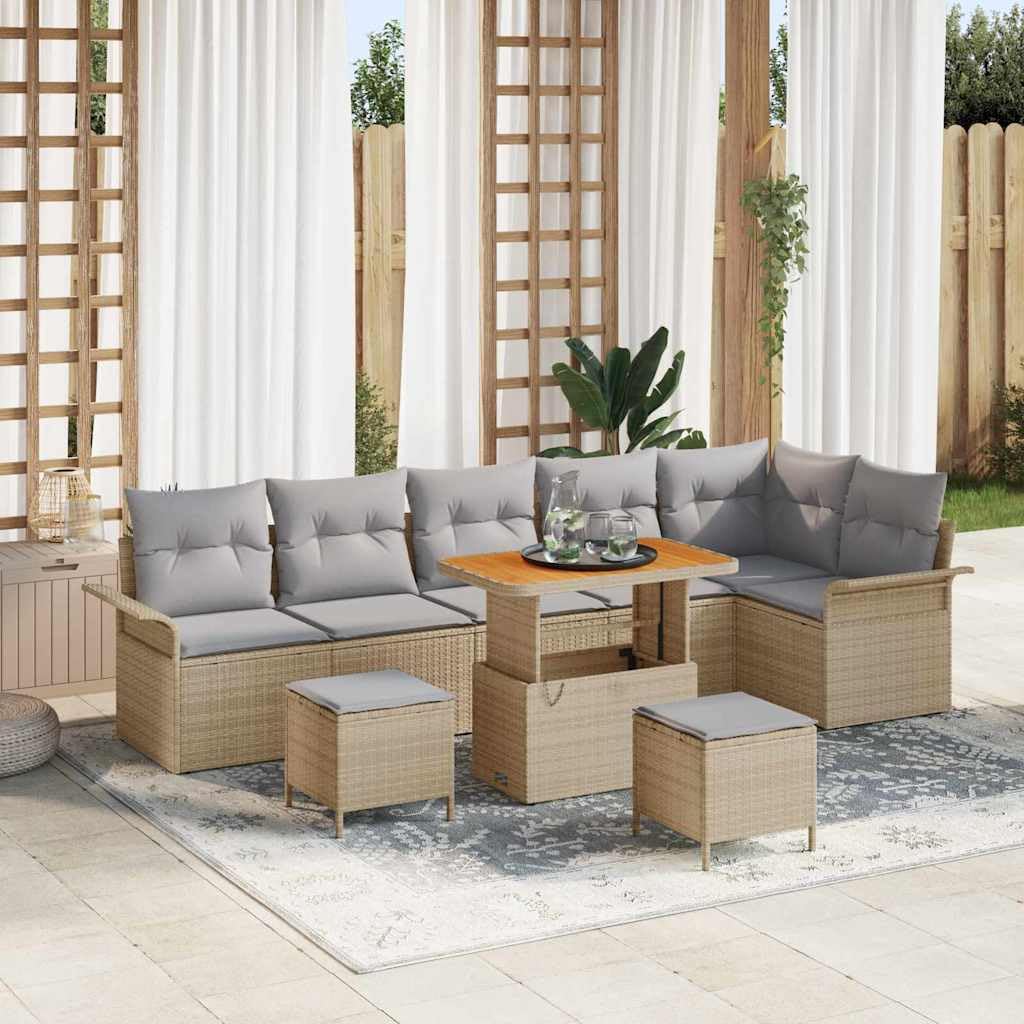 Hothingwell 9-częściowa sofa ogrodowa, beżowa, polirattanowa z poduszką
