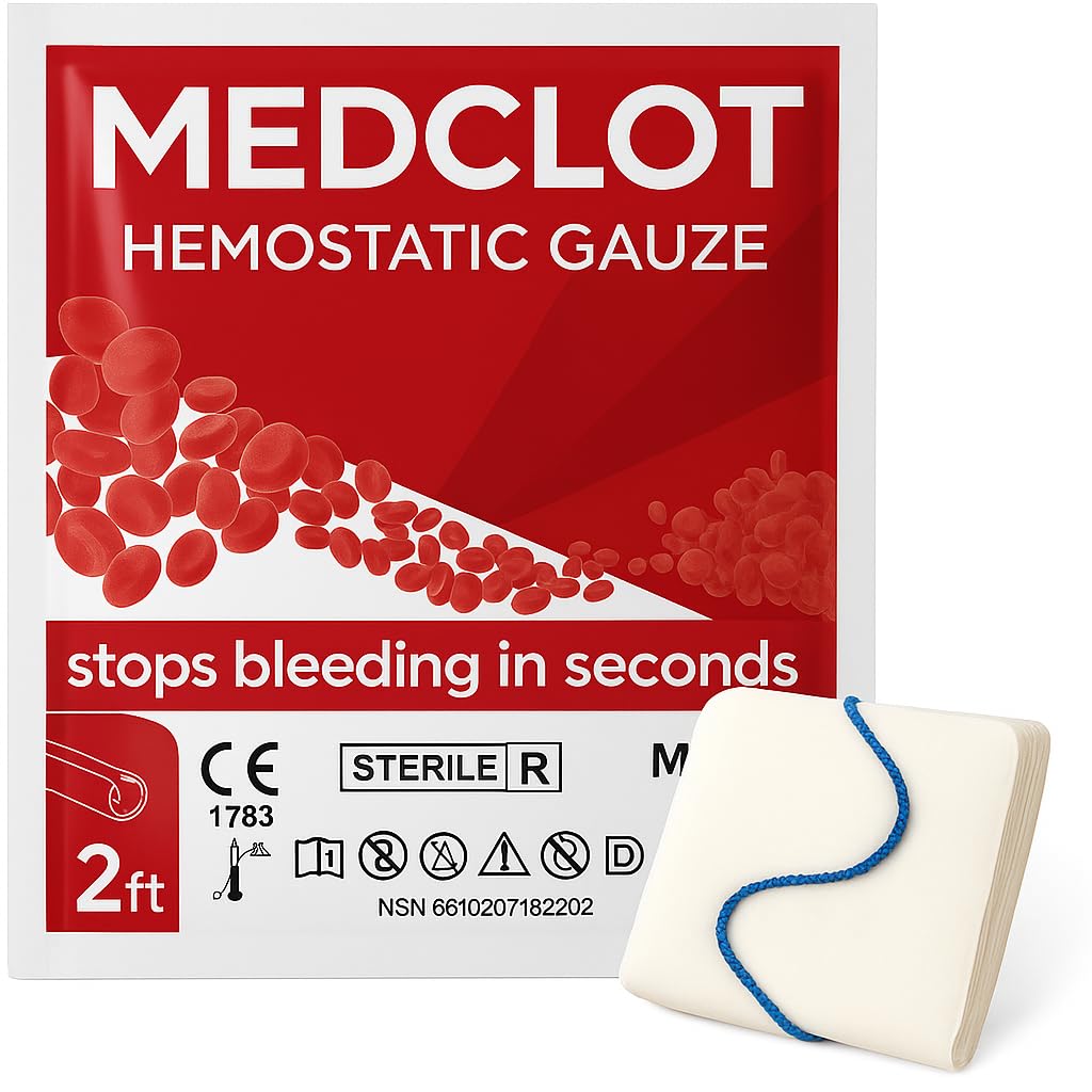 Hemostatic Gauze-Kaolin Hemostatic Dressing Stops Bleeding Fast-Sterile&Compact for Everyday Carry, Blood-Thinner Users-Medical Gauze -Sealed CE-Certified First-Aid Essential-2ft,2029 Expiry