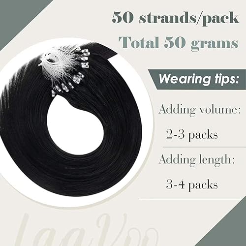 Miniatura 9 de LaaVoo Extensiones de cabello humano con microcuentas de 14 pulgadas, color negro apagado a gris plateado, 1.76 oz50 s, extensiones de cabello