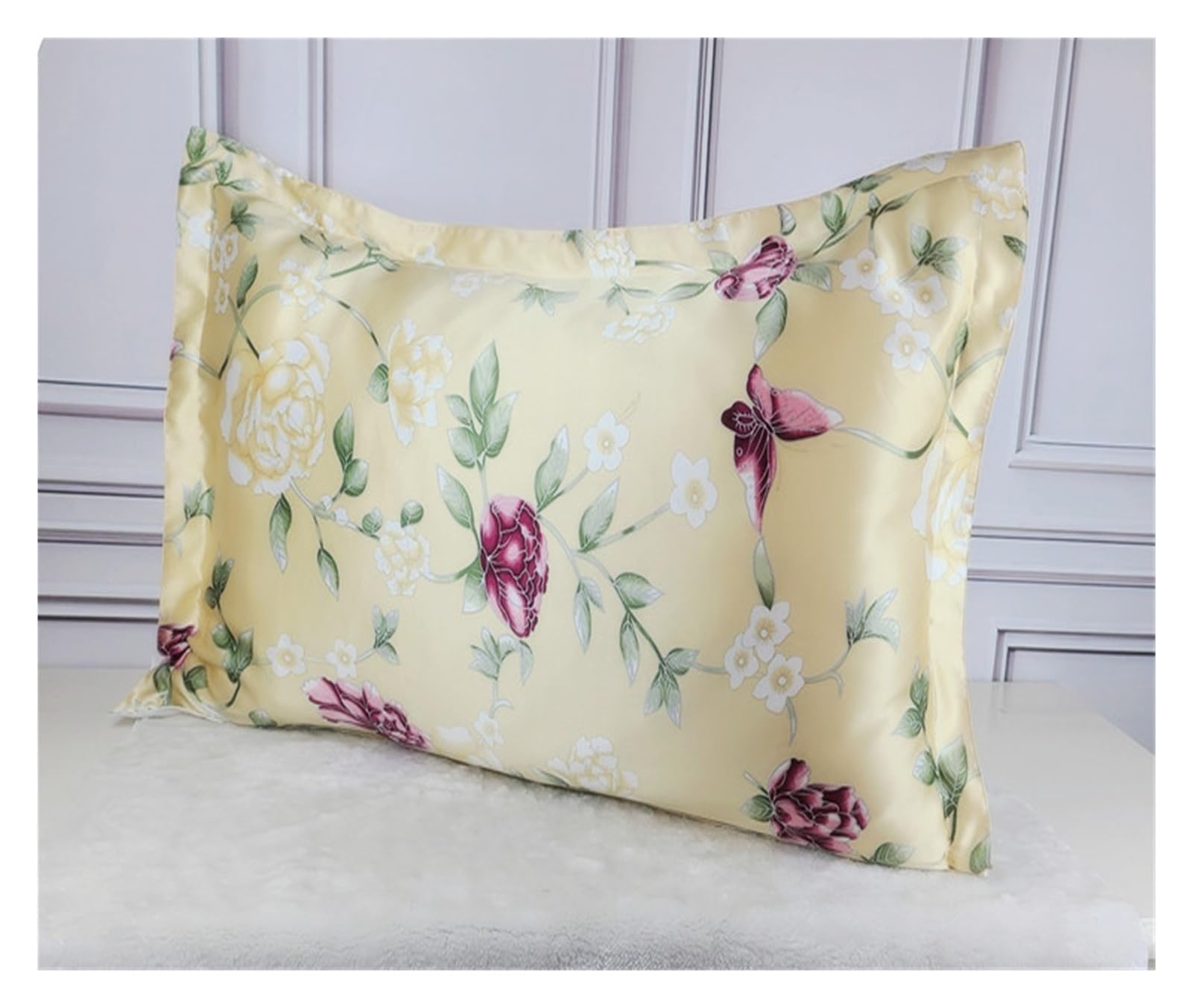 Silk Pillowcase 1pc Silk 19mm Satin Silk Printed Pillowcases Pillow Cases Envelope Closure Standard Queen King(15,48x74cm)