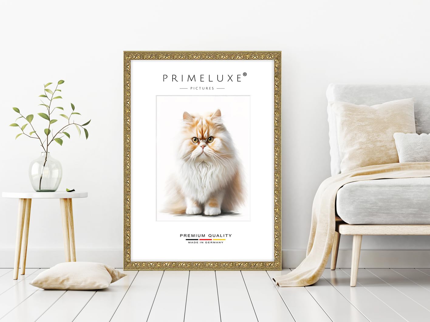 PrimeLuxe Cornice portafoto in legno massiccio, realizzata su misura, 60 x 90 cm, in oro antico, dimensioni a scelta, con vetro acrilico antiriflesso, cornice per poster, puzzle, collage fotografico