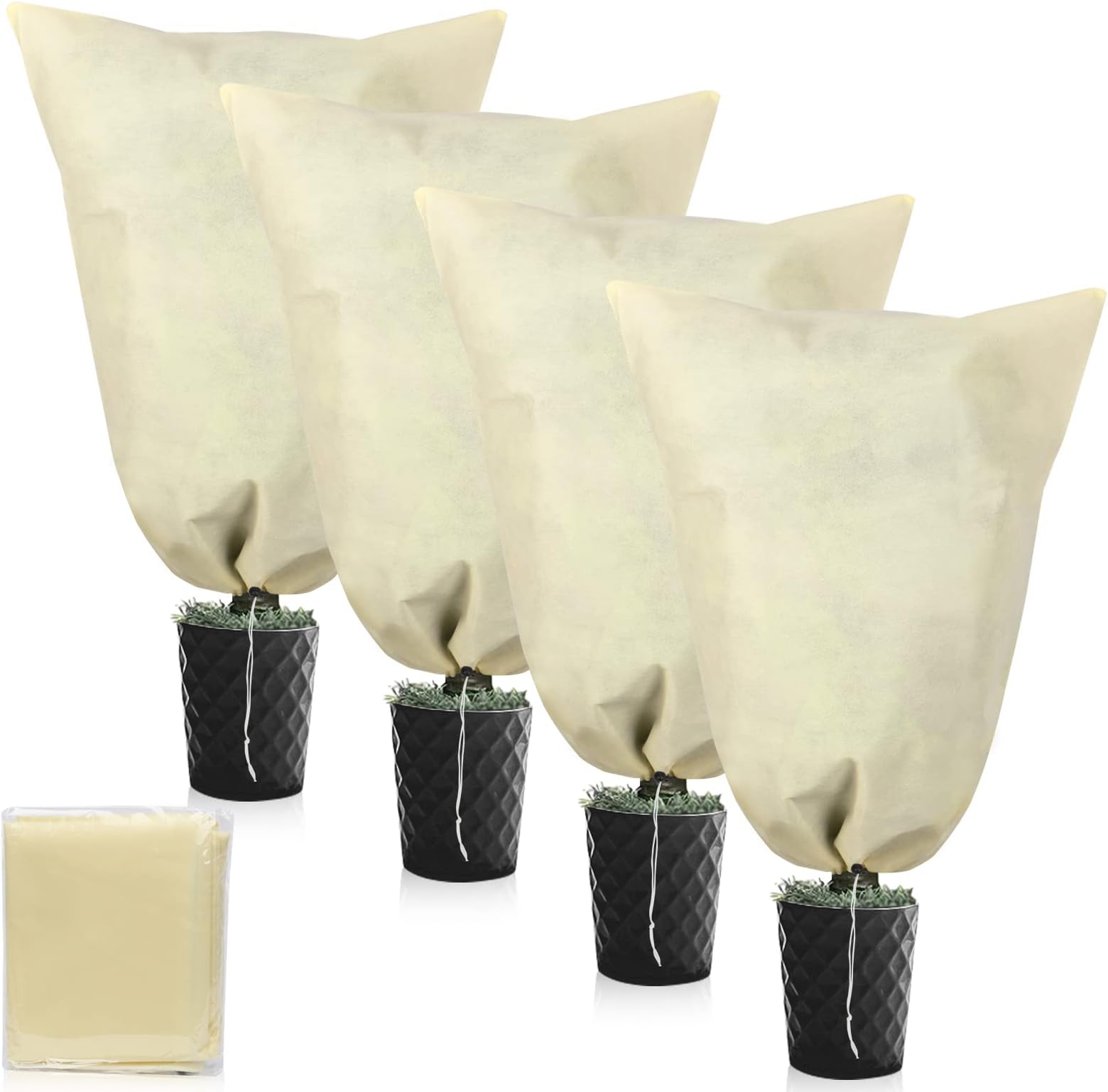 4Pcs Winter Plant Fleece Frost Protection Covers,Garden Fleece Frost Protection for Plants,Plant Fleece Frost Protection Jackets, Plant Cover with Drawstring 80x100cm